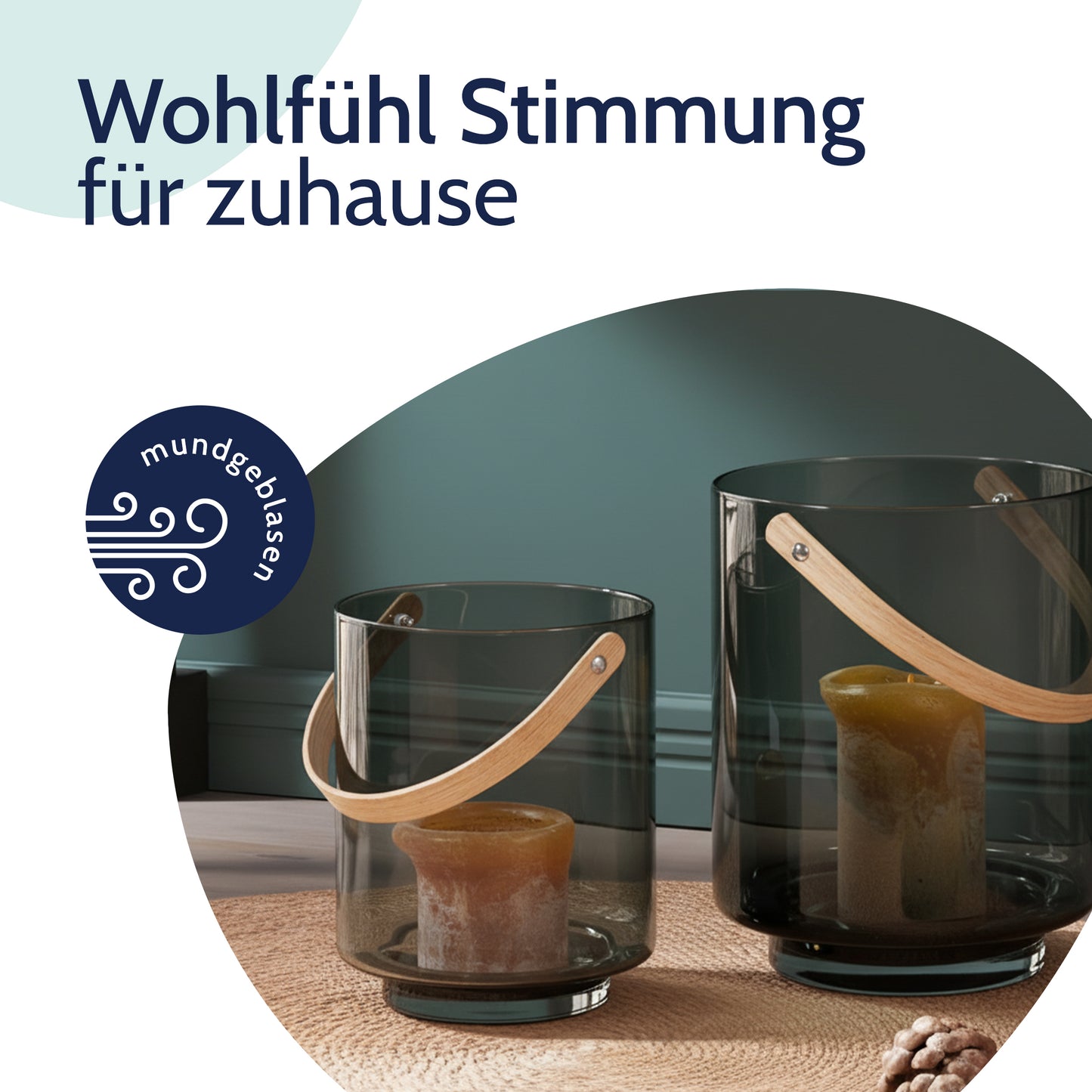 Windlicht Hamptons, rauchglas